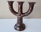 Ceramic Candle Holder by Rosa Ljung Brown Floral 3-arm Candelabra Swedish Ceramic Helsingborg Vintage Scandi Modern Decor