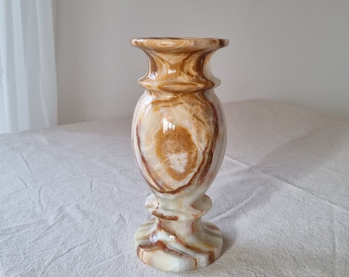 Unique Vintage Solid Onyx Marble Vase, Collectable Handmade Heavy Stone