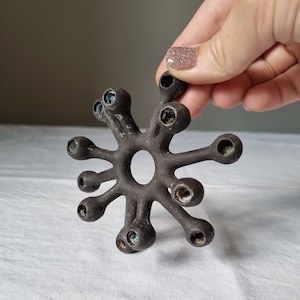 Vintage Black Cast Iron Mid Century Modern Candle Holder - Retro Modernist | Decorative Spider-Formed Black Candleholder