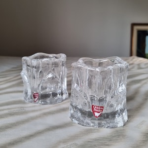Set portacandele Orrefors CAPELLA, design di Lars Hellsten, Svezia ART GLASS, anni &#39;70, portacandele tealight in vetro cristallo svedese