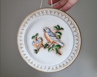 Beautifull Biscuit Porcelain Wall Plaque BIRDS / Wall Hanging / Handpainted Home Decoration / Birds Motif / Decorative Wall Tile