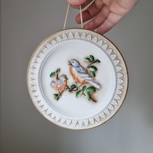 Beautifull Biscuit Porcelain Wall Plaque BIRDS / Wall Hanging / Handpainted Home Decoration / Birds Motif / Decorative Wall Tile image 1