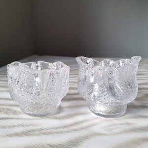 Vintage Scandinavian Crystal Candle Holder Set, Sweden ART GLASS, 1970s, Swedish Crystal Glass Tealight Candleholder, Home Decor