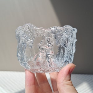 Vintage Kosta Boda Rhapsody Glass Bowl, Small Kosta Boda Art Glass Wedding Bowl by Kjell Engman, Vintage Kosta Boda Ice Glass Dancing Couple