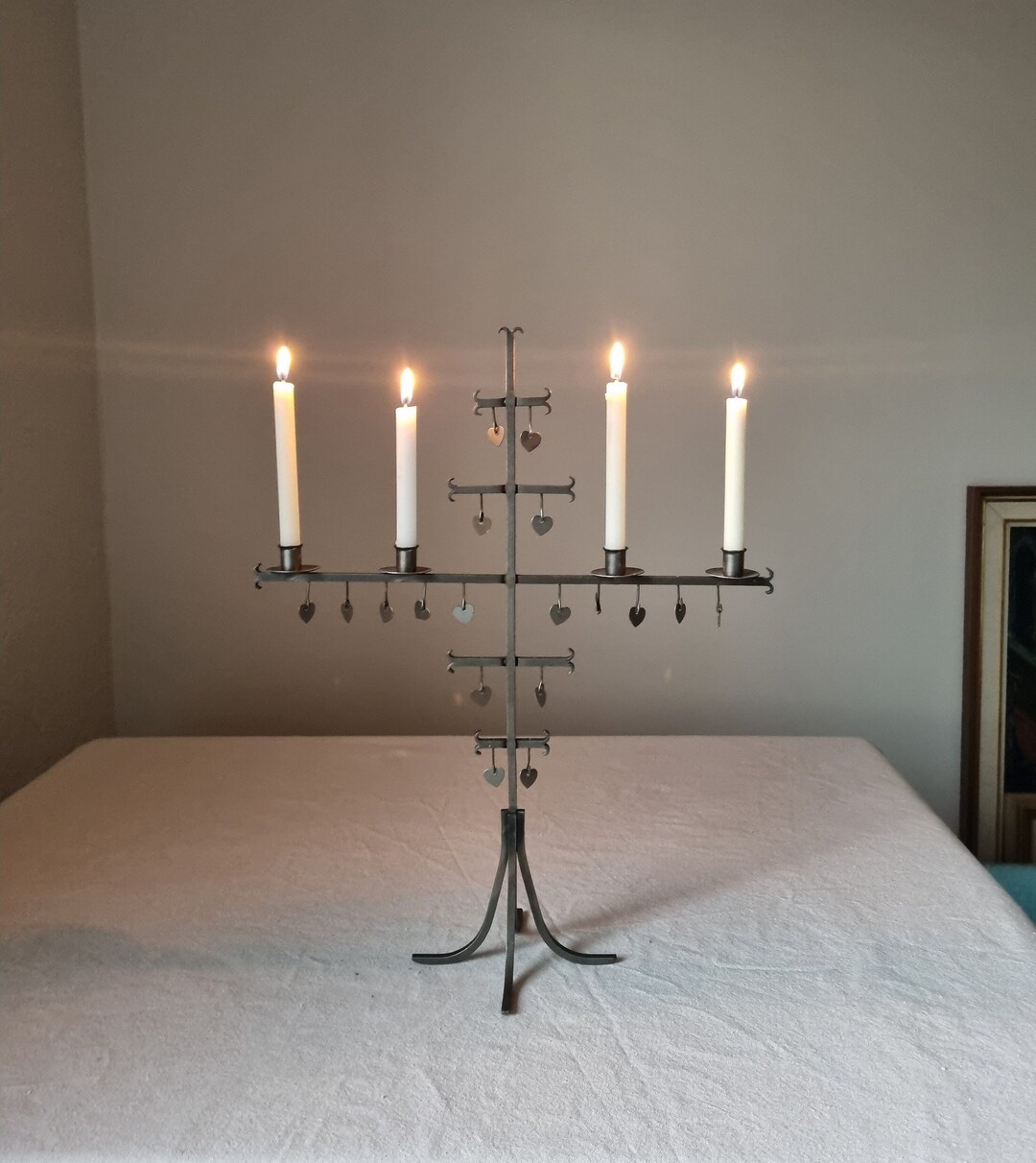 Vintage Swedish Folk Art Candelabra Wrought Iron Scandinavian Christmas