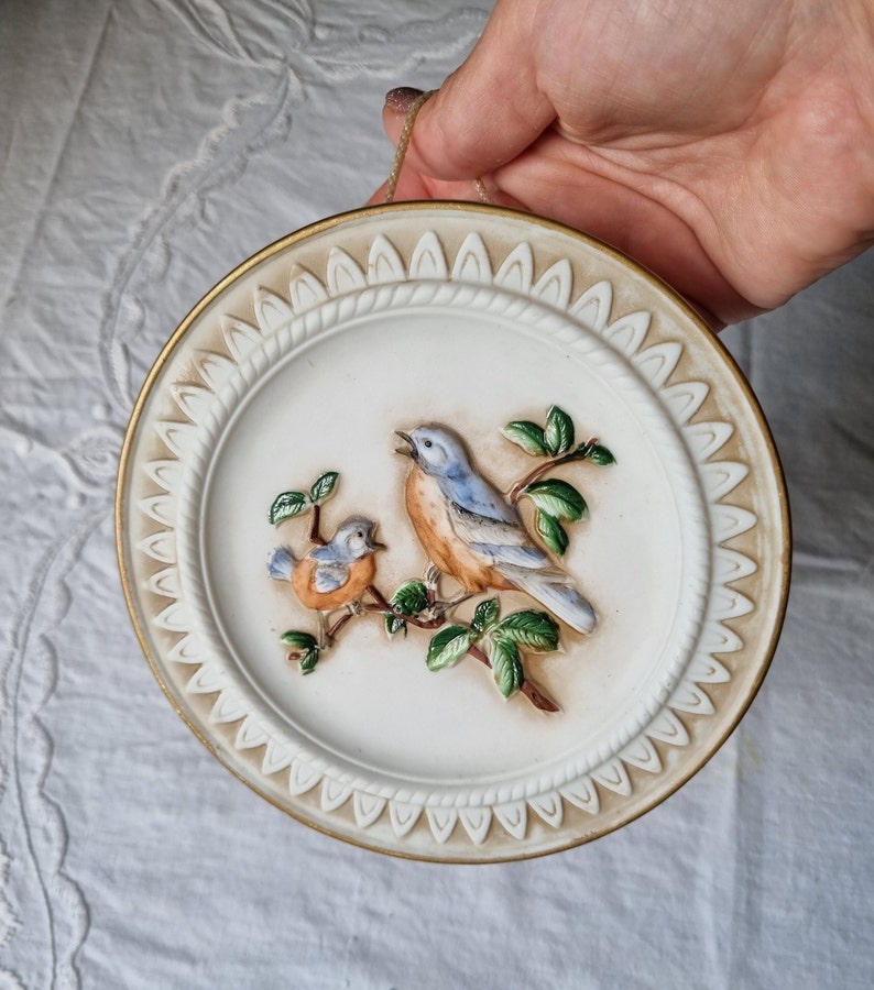 Beautifull Biscuit Porcelain Wall Plaque BIRDS / Wall Hanging / Handpainted Home Decoration / Birds Motif / Decorative Wall Tile image 7