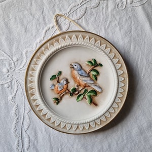 Beautifull Biscuit Porcelain Wall Plaque BIRDS / Wall Hanging / Handpainted Home Decoration / Birds Motif / Decorative Wall Tile image 2