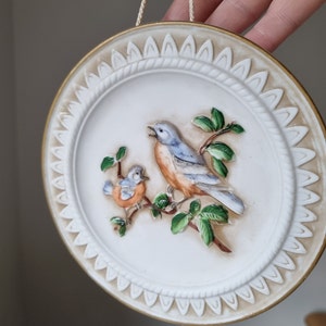Beautifull Biscuit Porcelain Wall Plaque BIRDS / Wall Hanging / Handpainted Home Decoration / Birds Motif / Decorative Wall Tile image 3