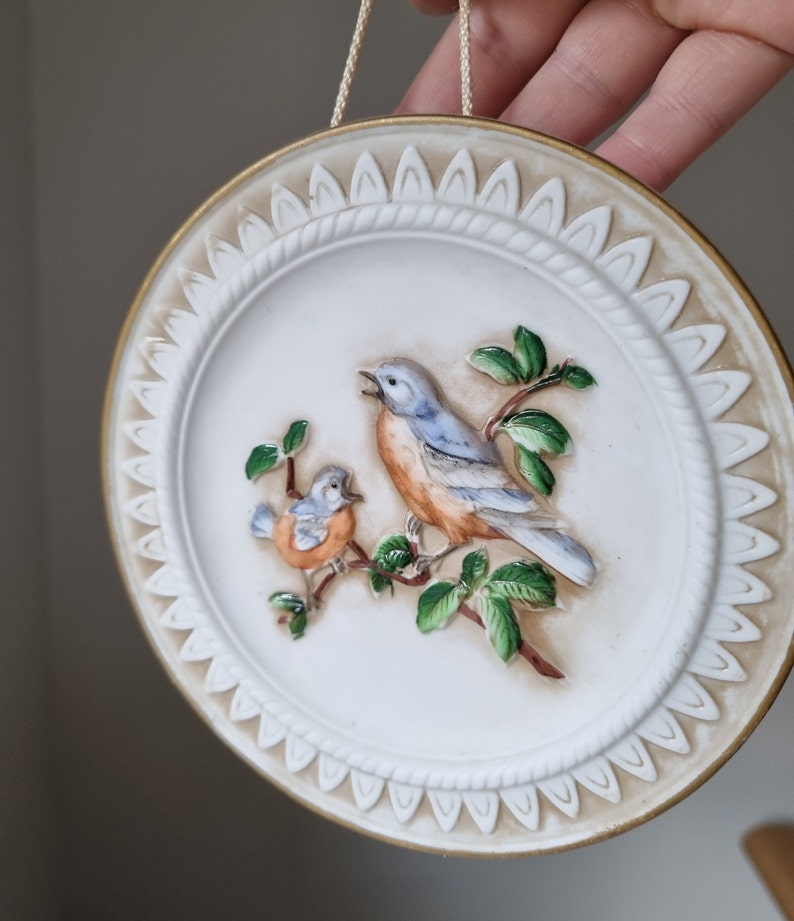 Beautifull Biscuit Porcelain Wall Plaque BIRDS / Wall Hanging / Handpainted Home Decoration / Birds Motif / Decorative Wall Tile image 3