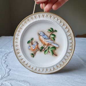 Beautifull Biscuit Porcelain Wall Plaque BIRDS / Wall Hanging / Handpainted Home Decoration / Birds Motif / Decorative Wall Tile image 9