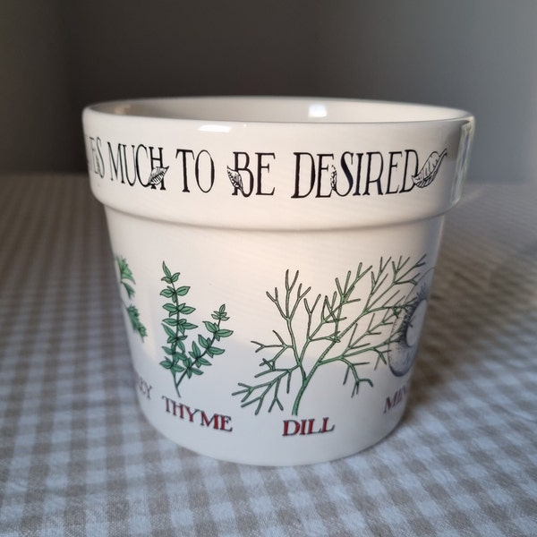 Ceramic Planter Pot with Botanical Herb Greenery Pattern | SIMON DREW | Vintage Home Decor, Indoor Planter | Made in England