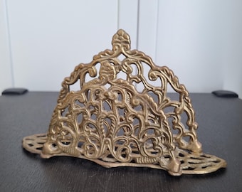Vintage Brass Letter Rack, Art Nouveau Style Filigree Letter Holder, Hollywood Regency, Brass Napkin Holder, Letter Stand, Brass Desk Tidy
