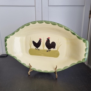 Vintage Zeller Fayencerie - Germany Zeller Keramik Hahn & Henne SERVING PLATE / TRAY | Farm Cottage Country Kitchen Accent Decor, Gift Idea