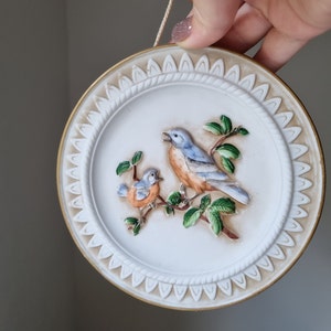 Beautifull Biscuit Porcelain Wall Plaque BIRDS / Wall Hanging / Handpainted Home Decoration / Birds Motif / Decorative Wall Tile image 8