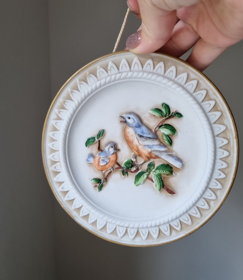 Beautifull Biscuit Porcelain Wall Plaque BIRDS / Wall Hanging / Handpainted Home Decoration / Birds Motif / Decorative Wall Tile image 8