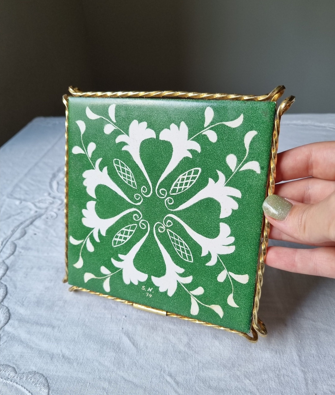 Vintage Green Ceramic Tile Hot Pot Holder Trivet Pot Trivet Etsy
