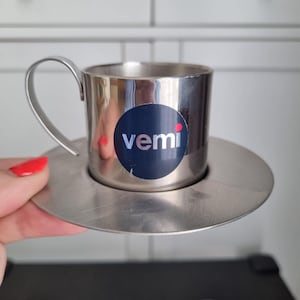 Vintage VEMI 18/10 Italy Stainless Steel Espresso Cups and Saucer. Modern Italian Espresso Inox / Italian design / Vintage 80s