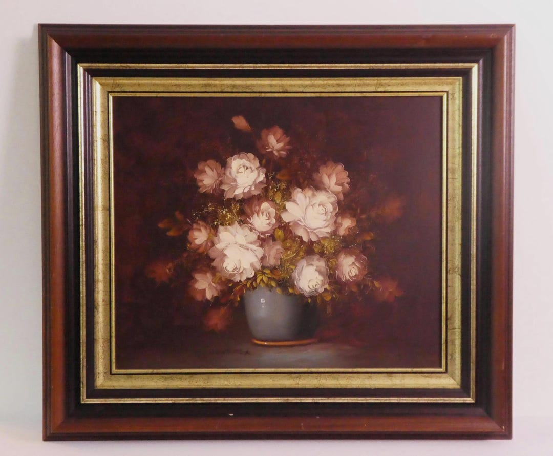 Vintage Oil Painting of Roses in Vase, Signed Floral Still Life - Etsy