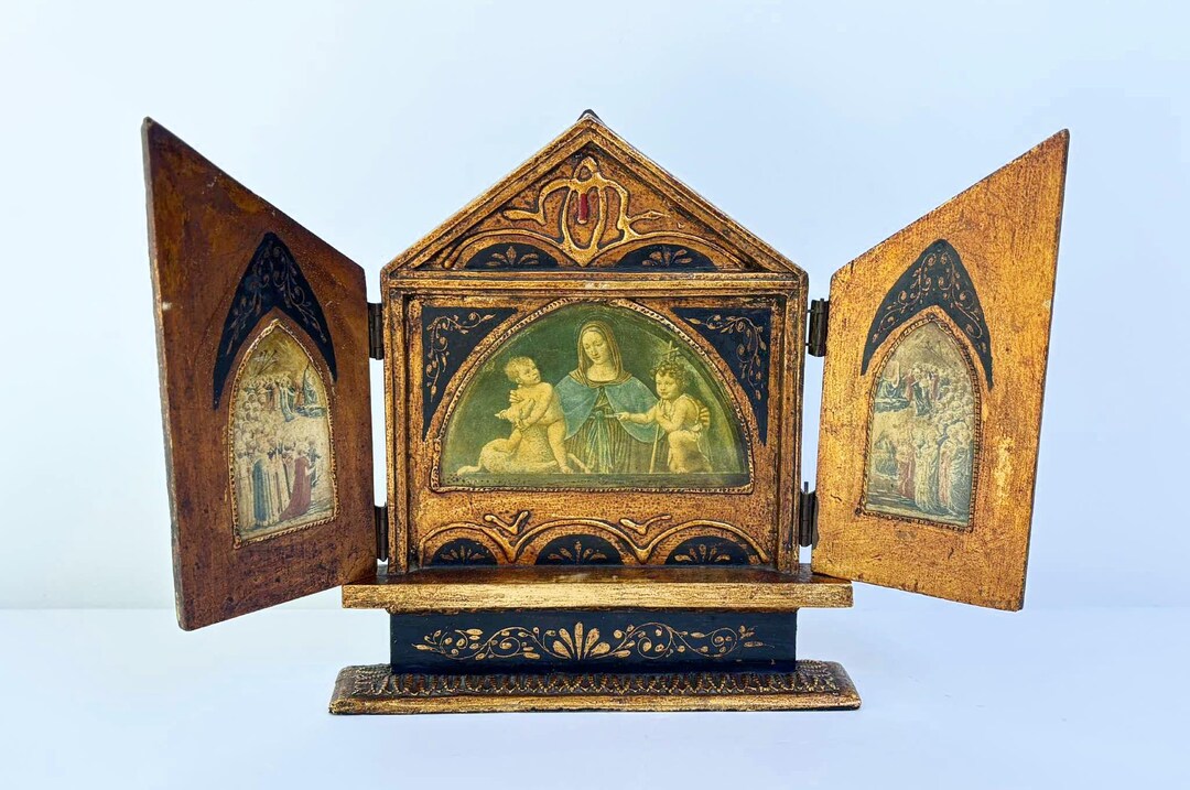 Italian Florentine Vintage Gold Gilt Wood Religious Triptych – Madonna ...