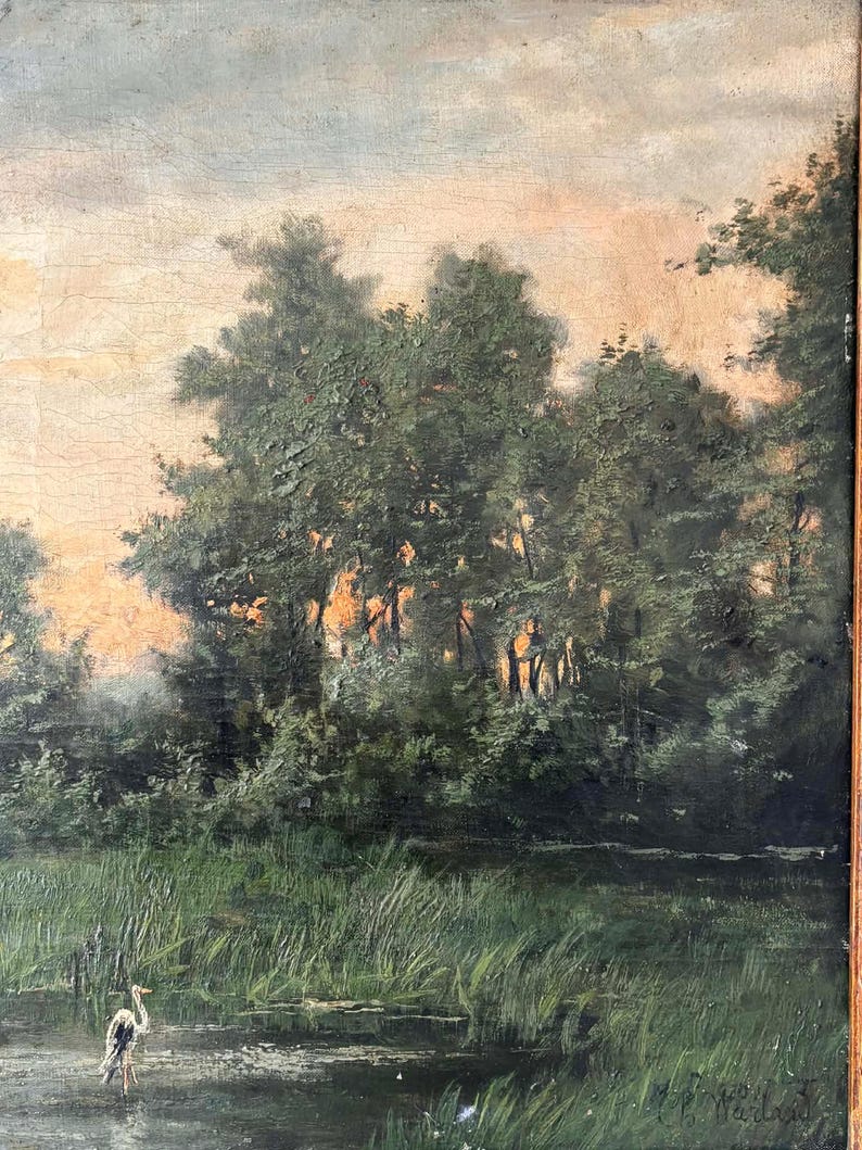 Antique Barbizon School Landscape Painting in Ornate Gold Frame, French ...