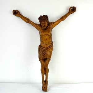 Amazing Antique Wood Carved Statue Religious Jesus Christ Figurine, Solid Wood Carved Corpus Jesus Sculpture