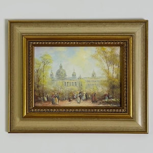 Antique Signed Small Oil Painting, Charming French Park Scene, Small Framed Artwork