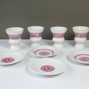 Vintage set of 4 German Rudesheim Cups with Saucers, Coffee Cups Stamped Heinrich