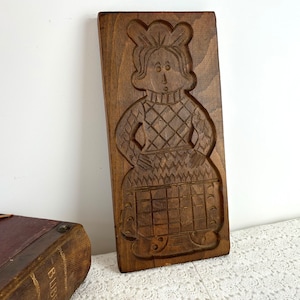 Wooden Cookie Mold, Dutch Christmas Gingerbread Mold, Vintage Handcarved Figures, Baking