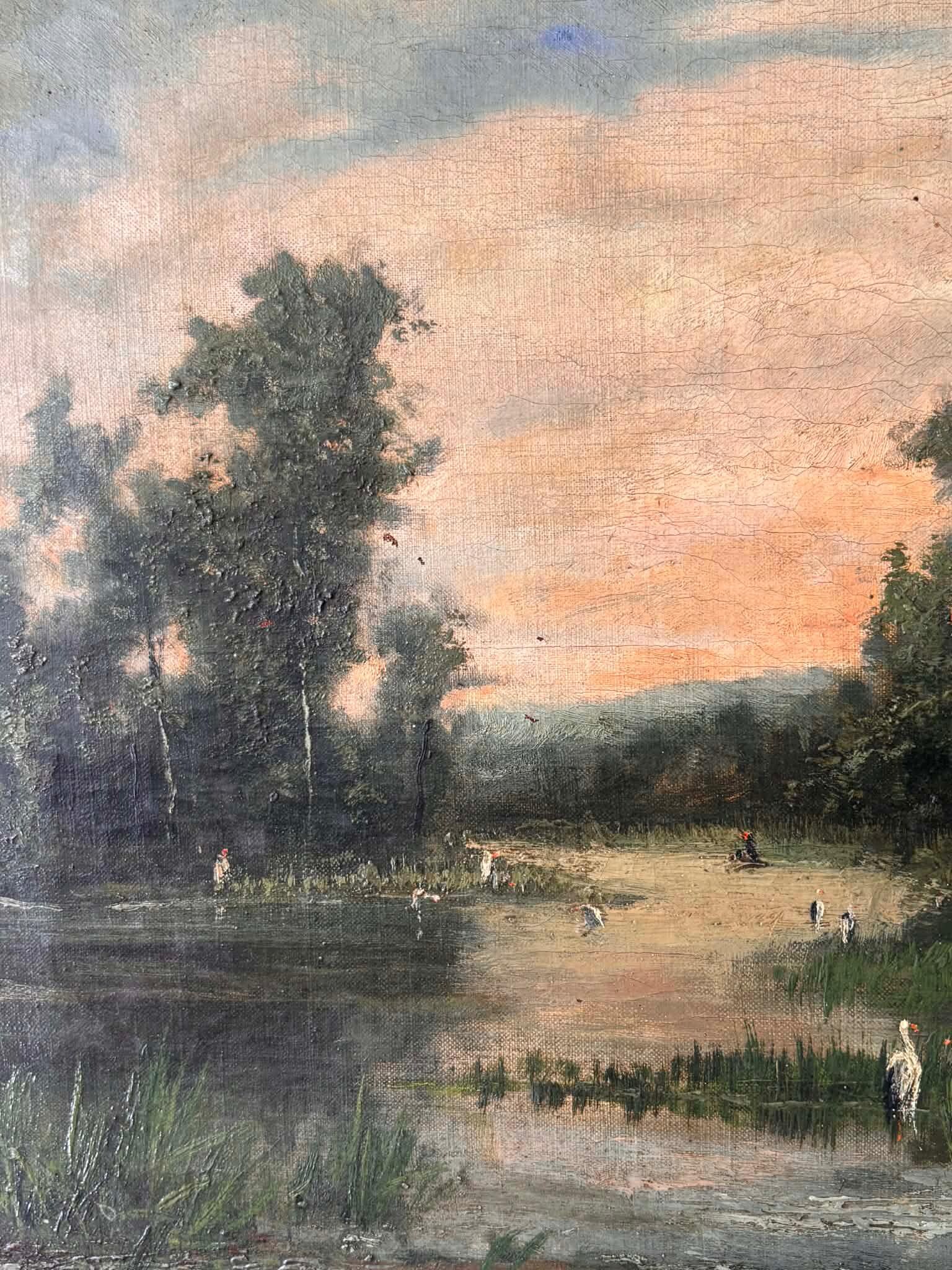 Antique Barbizon School Landscape Painting in Ornate Gold Frame, French ...