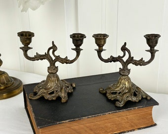 Antique Set of Candelabras with 2 Arms, Beautiful Baroque Candle Sticks, French Ornate Candle Holders,