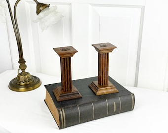 Wooden Vintage Set of Candle Holders, Dutch Carved Corinthian Candle Sticks, Candelabras