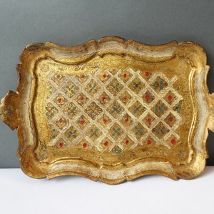 Original Vintage Florentine Gold Gilt Italian Serving Tray, Hollywood Regency Decorative Tray Plate