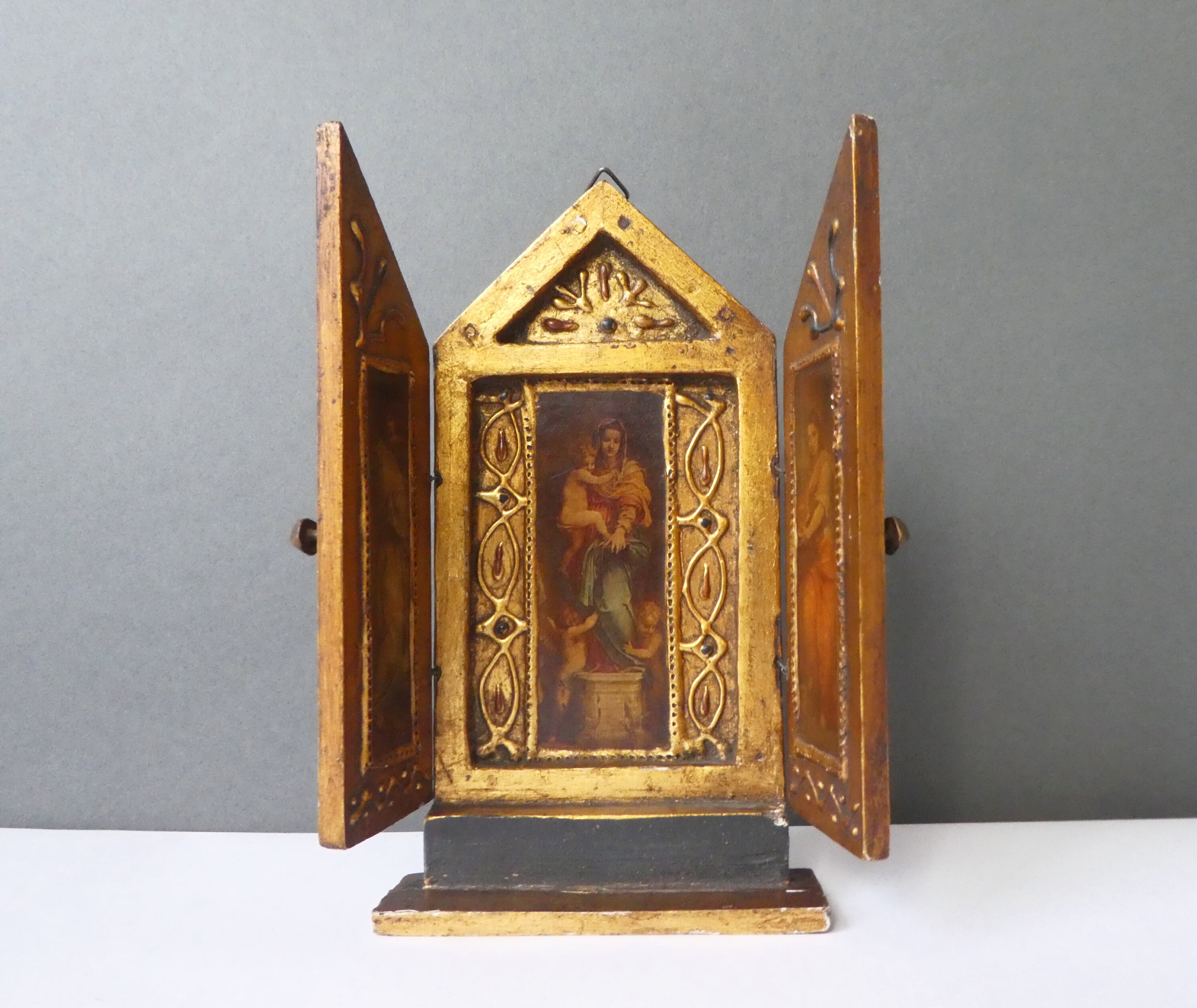 Small Italian Florentine Religious Triptych, Vintage Virgin Mary Wood ...