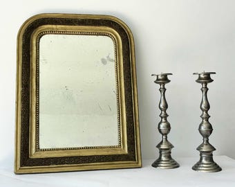 French Antique Arched Mirror with Golden Frame, farmhouse Wall Mirror, Wall Decor