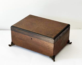 Small Wooden Jewelery Box with Mirror, Antique Small Chest with Brass Feet, French Vanity Decor