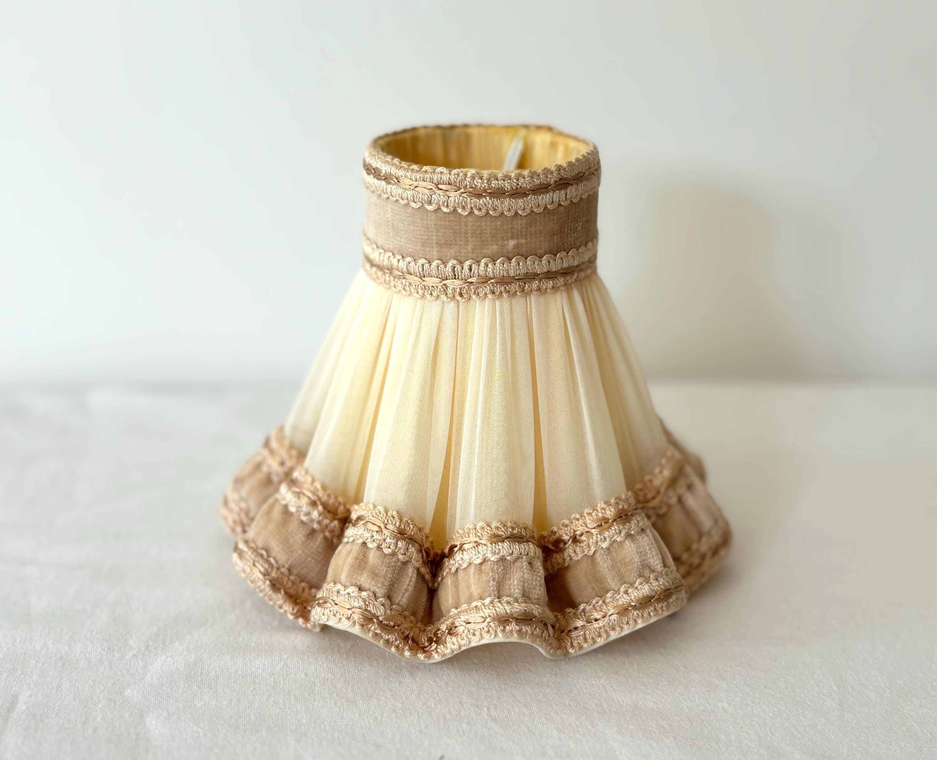 Small Parisian Antique Boudoir Romantic Beige Fabric Lamp with Velvet , French Baroque Lamp Sconce, Lighting, Antique Home Decor,