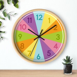 Learn The Time Childrens Wall clock, Colorful Childrens Clock, Bright and Fun Clock for Childrens Room, Childrens Room Decor