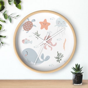 Ocean Life Childrens Wall clock, Watercolor Ocean Theme Childrens Clock, Nautical Nursery Clock, Nautical Nursery Decor