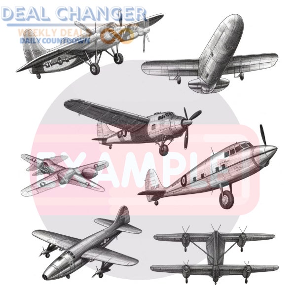 7 Bold & Large Air Planes Carrier Craft Hawker Jet Boeing | Clipart Black and White | Instant Digital Download | PNG High Res Image File