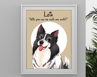 Fully Custom Cartoon Pet Portrait, Dog Portrait From Photo, Pet Cartoon Style, Custom Dog Gift, Digital Illustration with Quote, Wall Art.