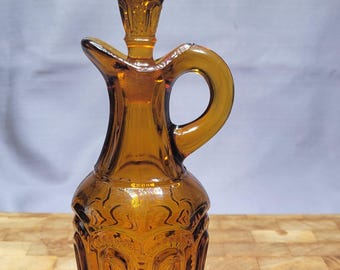 Vintage L.E. Smith Amber Moon and Star Cruet met stop, fles olie of azijn