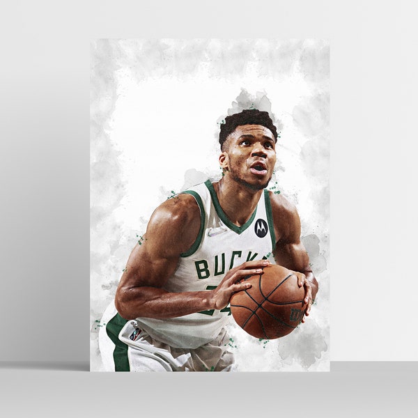 Giannis Antetokounmpo - Affiche de sport - Affiche de joueur de basket-ball - Art numérique - Aquarelle - Art mural - Art imprimable