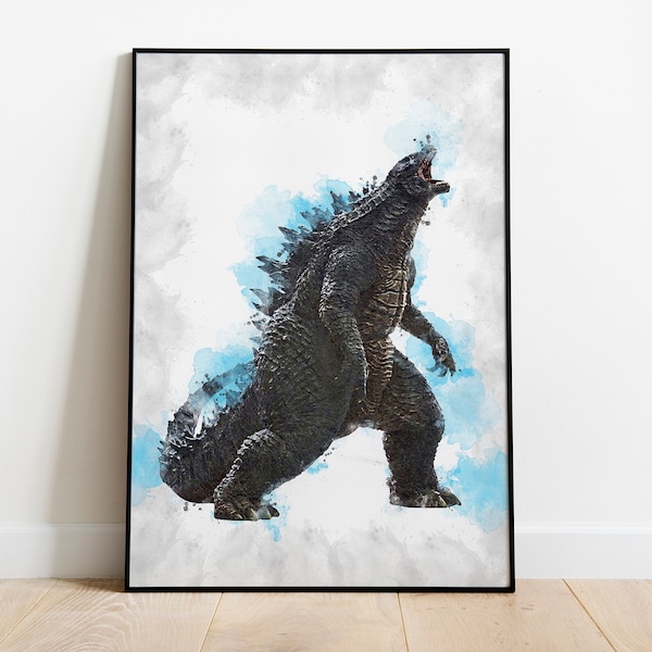 GODZILLA POSTER - Digital Art - Digital Download - Printable Art - Watercolor Art - Wall Art - Home Decor - King Of Monsters Poster