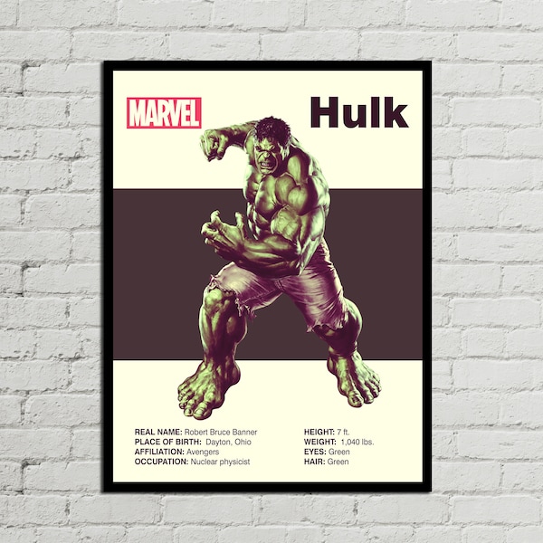 HULK POSTER - Marvel Poster - Avengers Poster - Mid Century Modern Poster - Printable Art - Digital Art - Wall Art - Home Decor