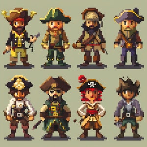 Eenvoudige Pixel Video Game Illustratie Sets, 4 Midjourney V6 Prompt Bundel met tijdelijke aanduidingen, karakter, wapen, item, kaart