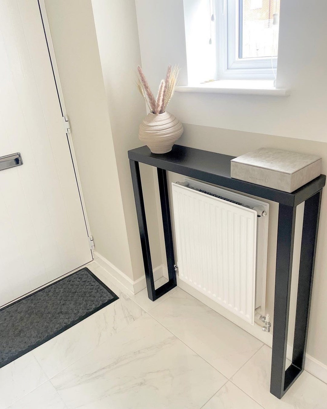 All Black Console Table Hallway Table Radiator Cover With Handmade Industrial Steel Box Legs 50 160cm Etsy