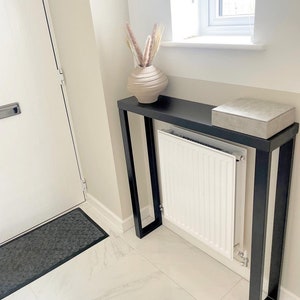 All Black Console Table | Hallway Table | Radiator cover with Handmade Industrial Steel Box Legs 70-160cm