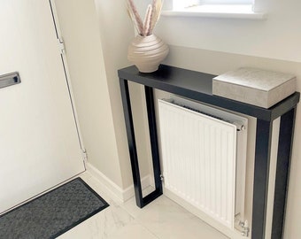 All Black Console Table | Hallway Table | Radiator cover with Handmade Industrial Steel Box Legs 70-160cm
