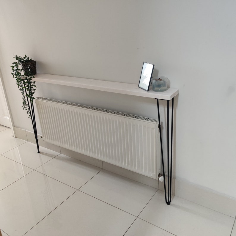 White Console Table Hallway Table Radiator Shelf Rustic Etsy