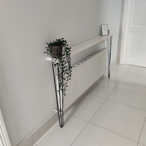 Narrow console table with hairpin legs, wooden rustic hallway table, radiator shelf, Grey Furniture l Various top & leg colours image 2